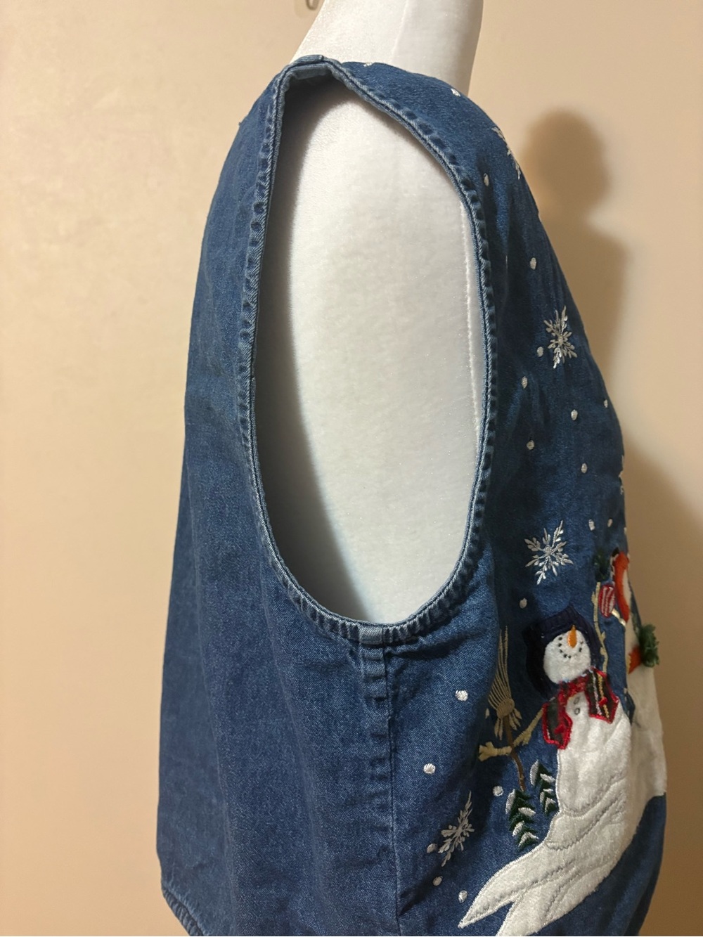 Vintage Christmas Snowman Denim Vest women’s size Large - Picture 7 of 7